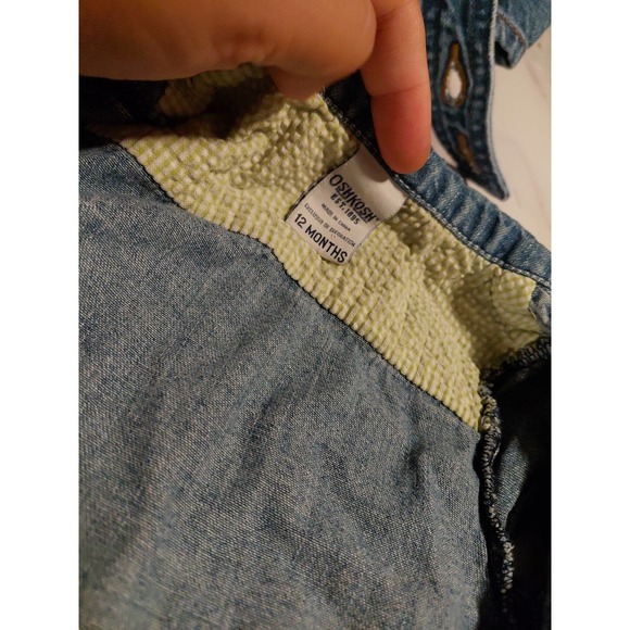 vintage OshKosh B'gosh denim dress with embroidered flowers and ruffled hem 12m - Picture 9 of 11